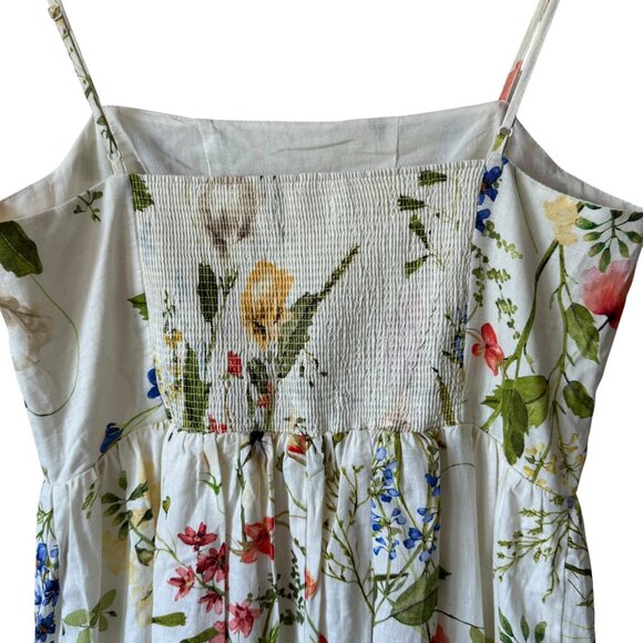 H&M Smocked Linen Blend Sundress Floral Lined Adjustable Straps Midi Summer - Picture 14 of 16